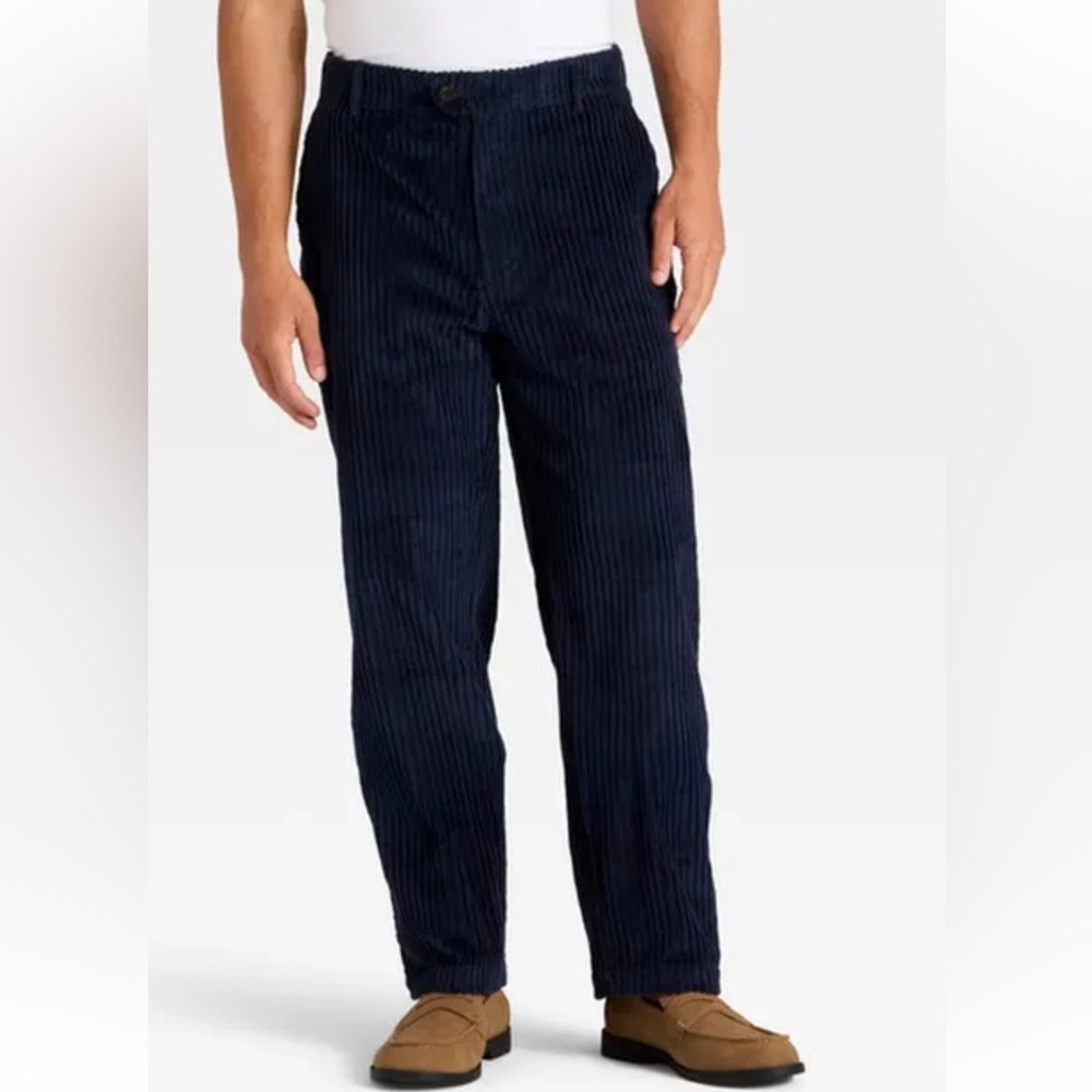 Men's Houston White Navy Corduroy Straight-Leg Trouser Pants Sz Med NWT